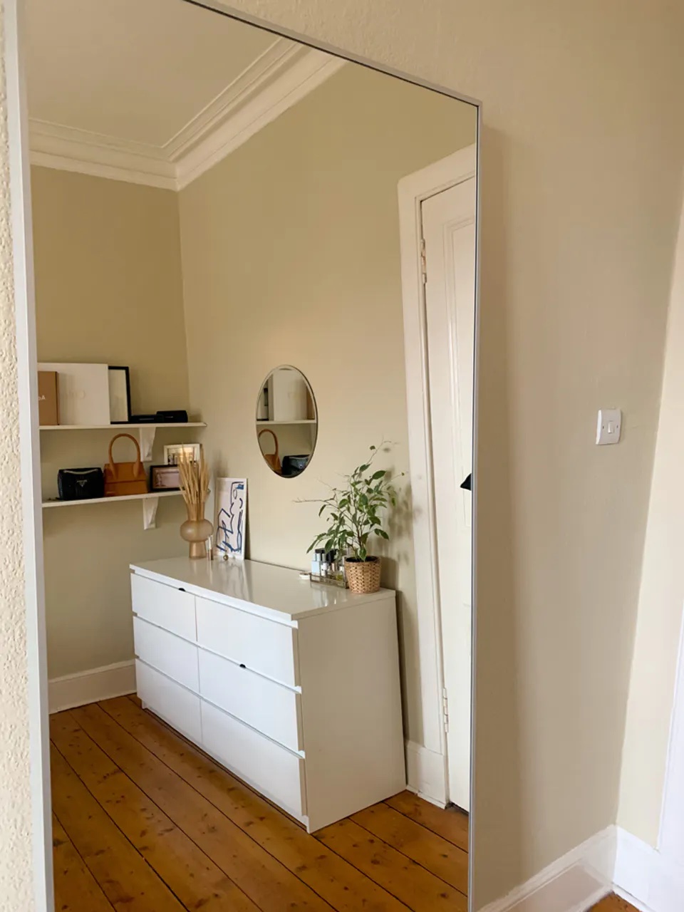 Bedroom decorated in Lick Beige 01 paint shade by @SLOW.RENOVATION