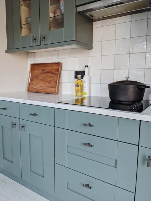 Small kitchen painted in Lick Green 03 paint colour