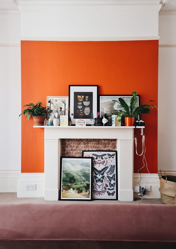 Interior decorated in Maximalist style painted in Orange 01 by @kittywshaw