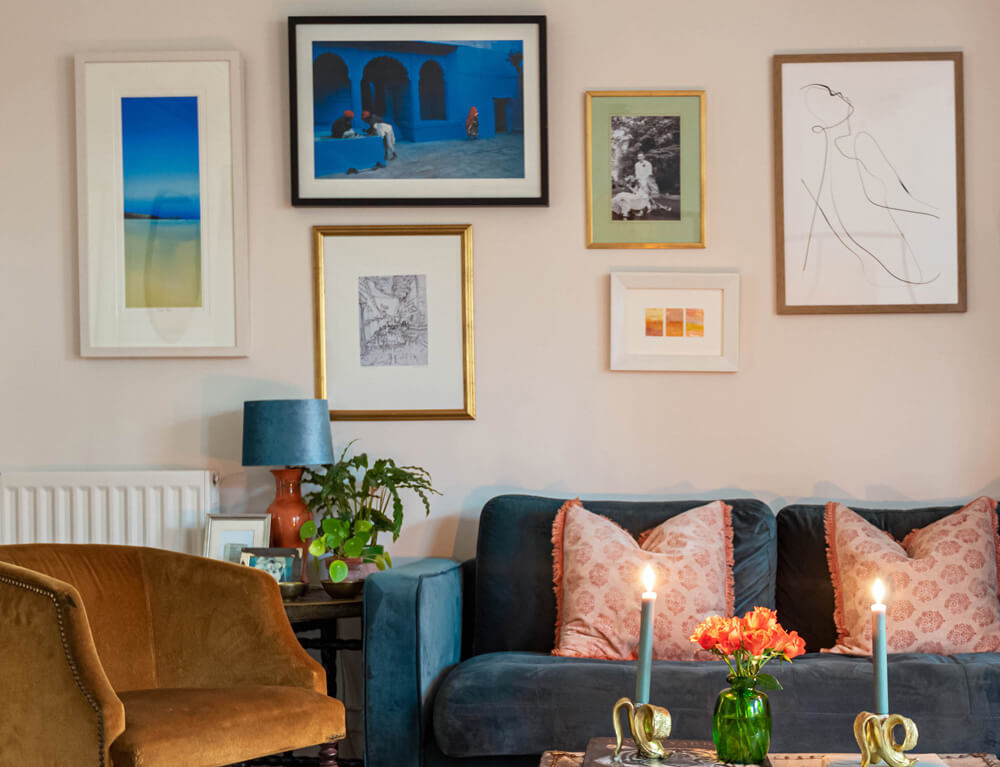 Gallery wall with eclectic art prints