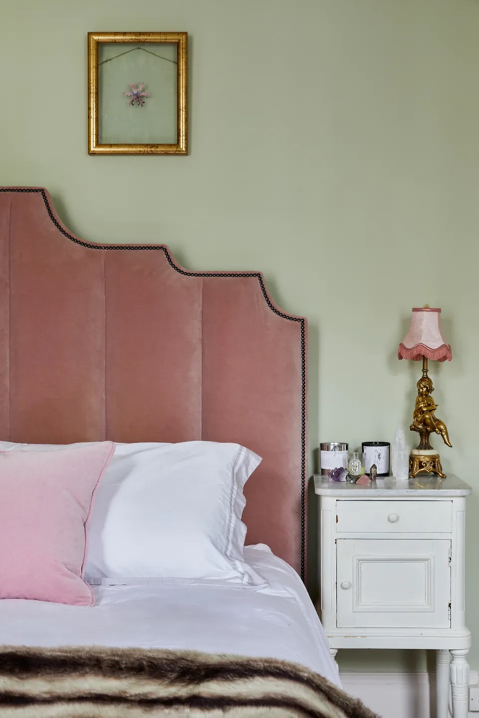 Daisy Lowe's bedroom painted in Lick Green 09 paint shade