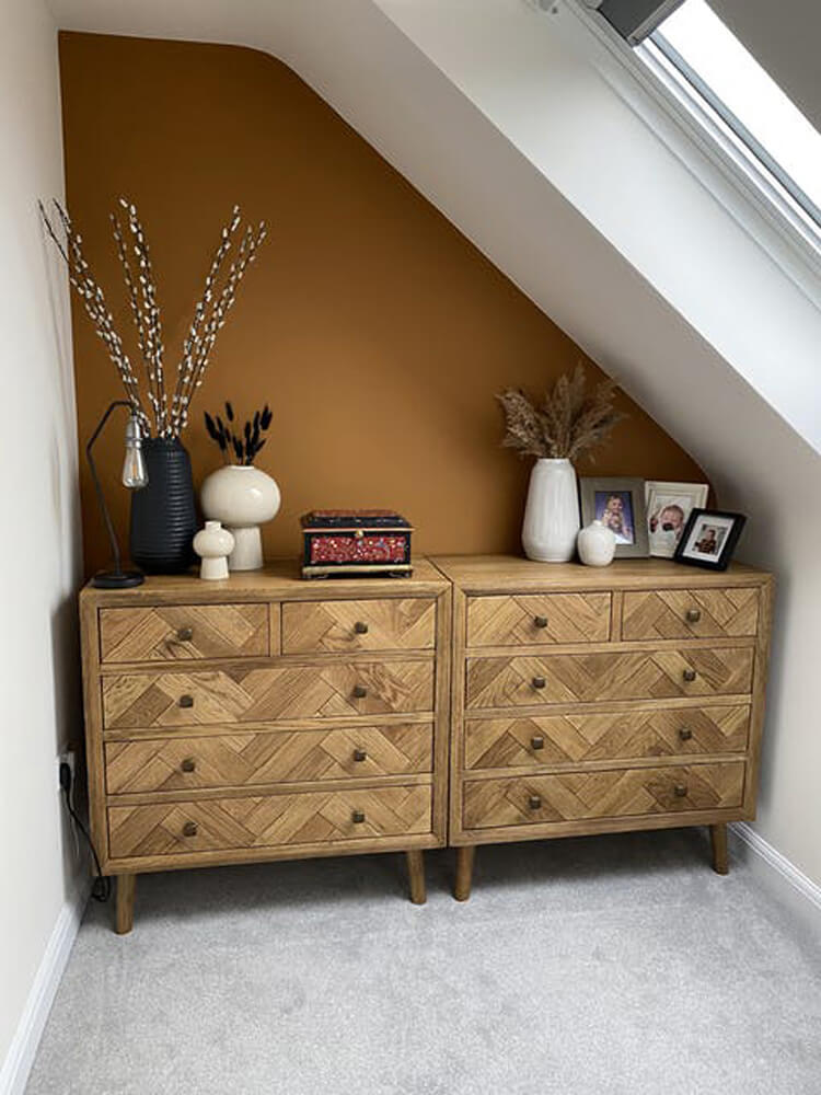 Dressing table area with walls painted in Lick Orange 02 paint