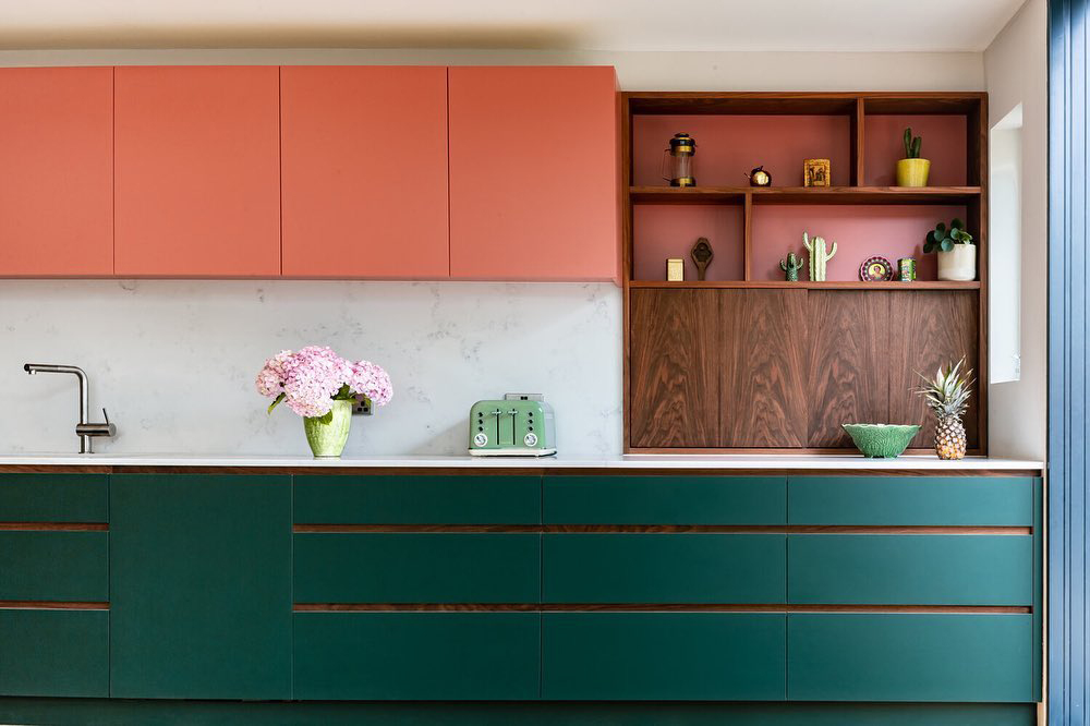 Red and green contemporary kitchen