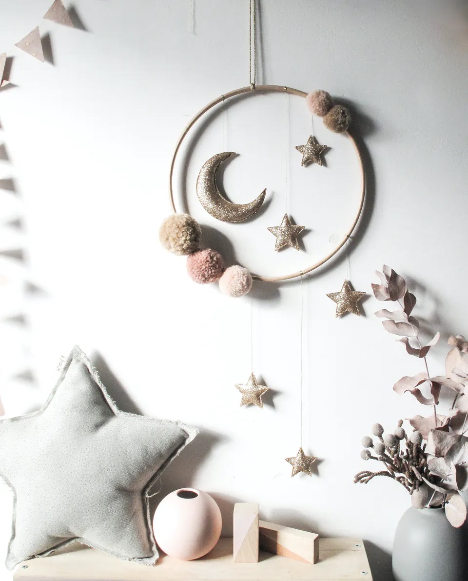 Image of a moon and stars tassel decoration from Never Perfect Studio