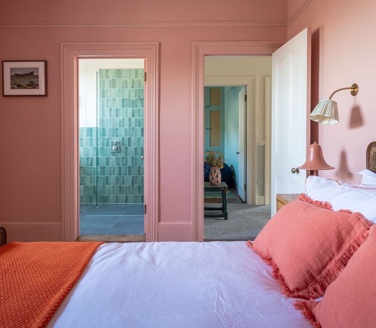 Bedroom painted in Lick Pink 13 Nashville House paint