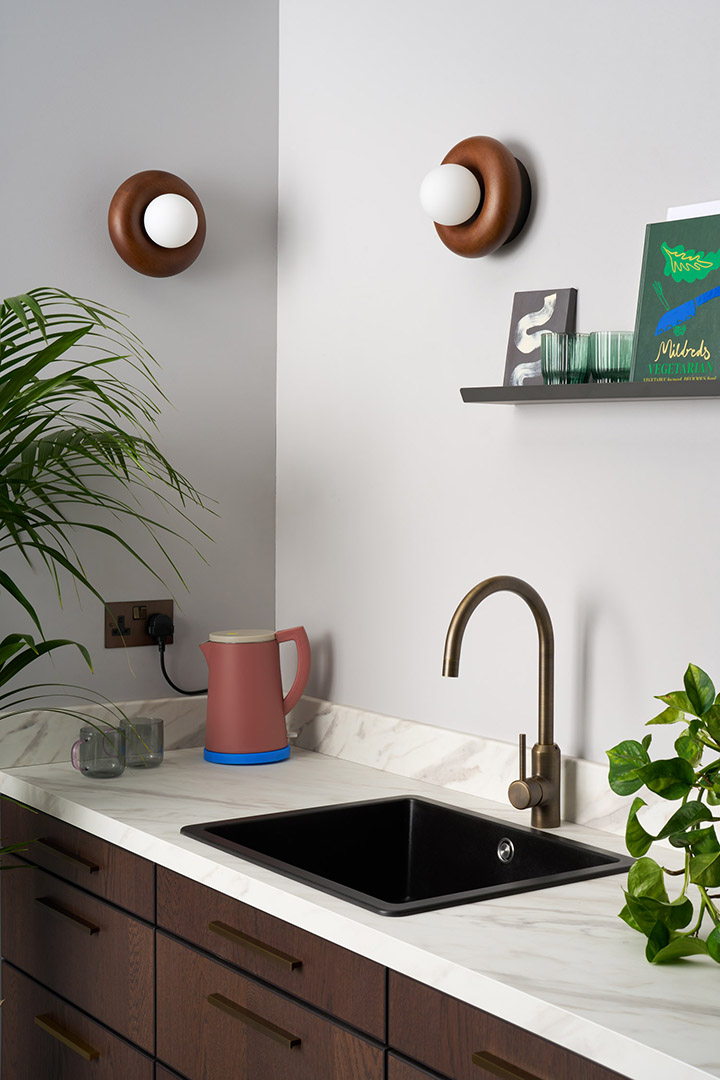 Kitchen with plank hardware