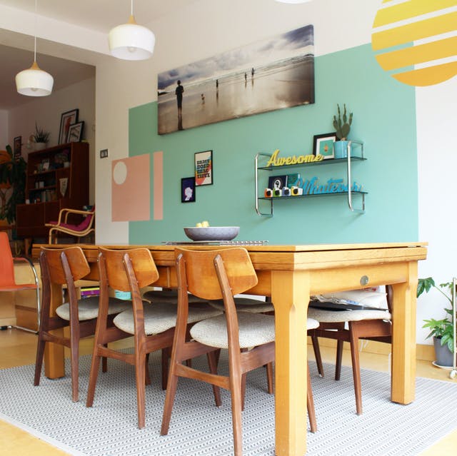 Retro dining room painted in Lick Green 08 paint