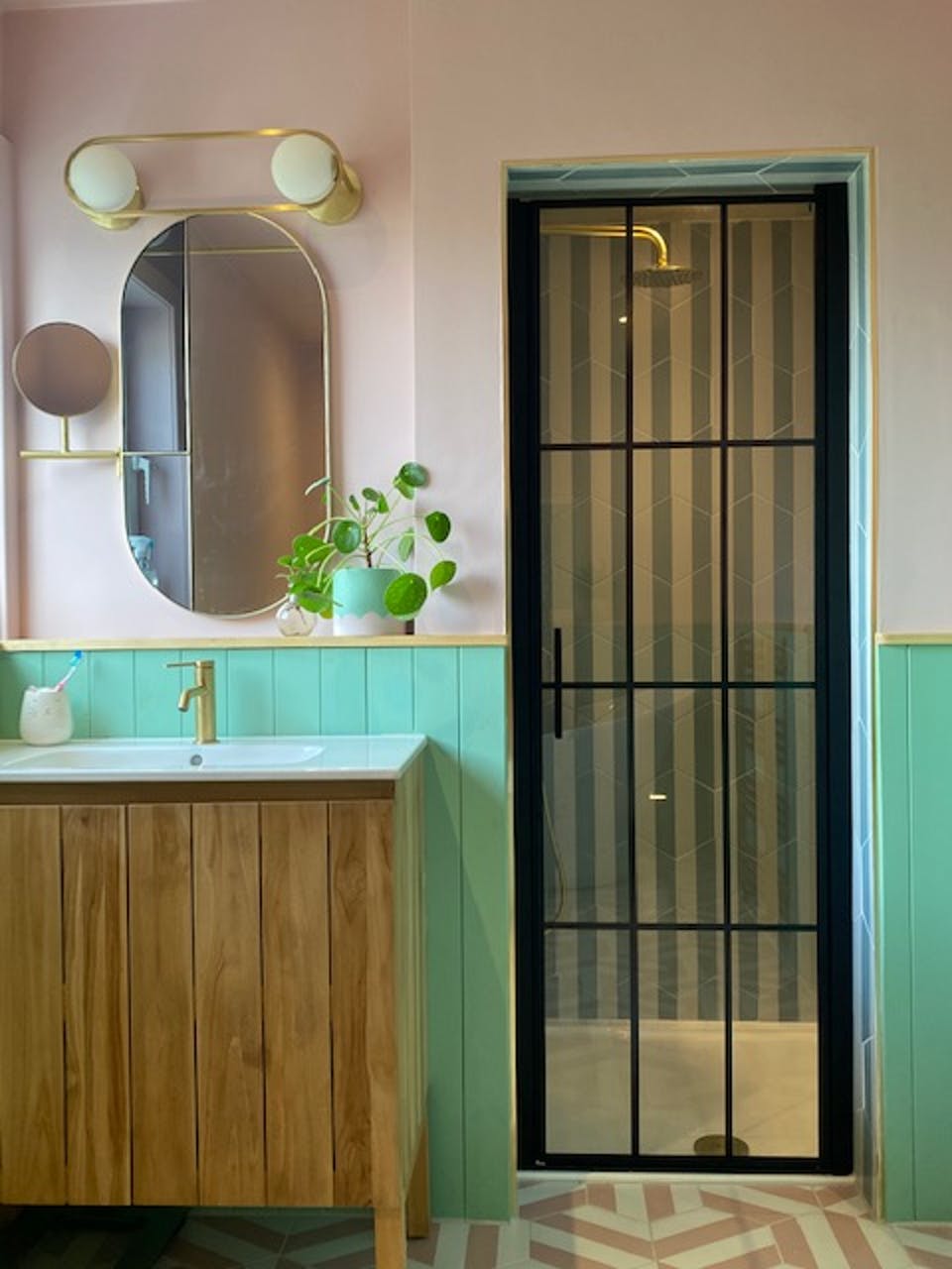 @heatherrosieolivehome's Bathroom -Pink 03 and Green 08