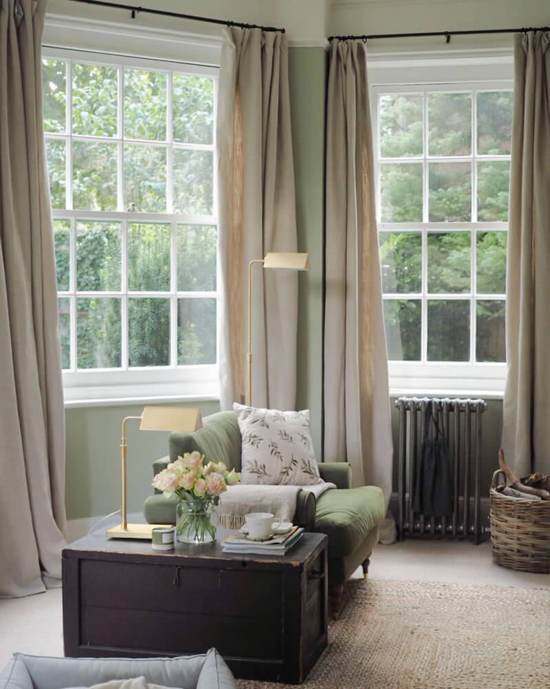 Cosy hygge living room painted in Lick Green 01