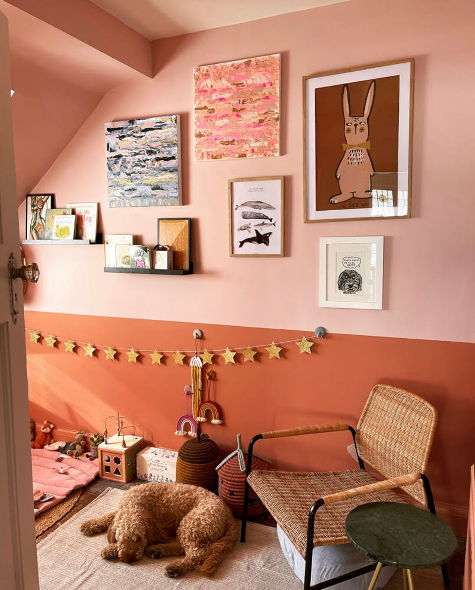 Interior trends analogous colour pallet bedroom painted in Lick paint Pink 02 and Red 03