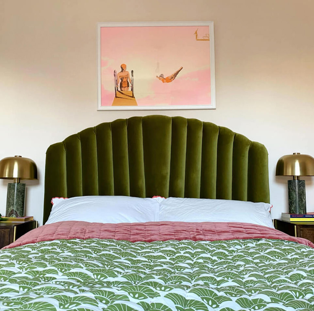 Art deco bedroom painted in Lick Pink 01