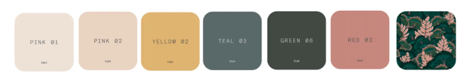 Image of a playful eclectic colour palette featuring Lick Pink 01, Pink 02, Yellow 02, Teal 03, Green 06, Red 03 and Lick Electric Poppies 02 wallpaper