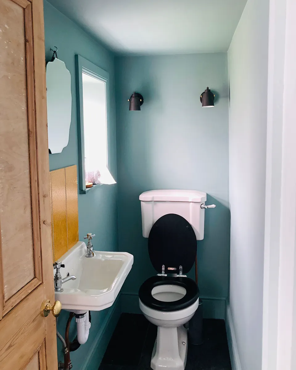 Small blue downstairs toilet in Lick Teal 01