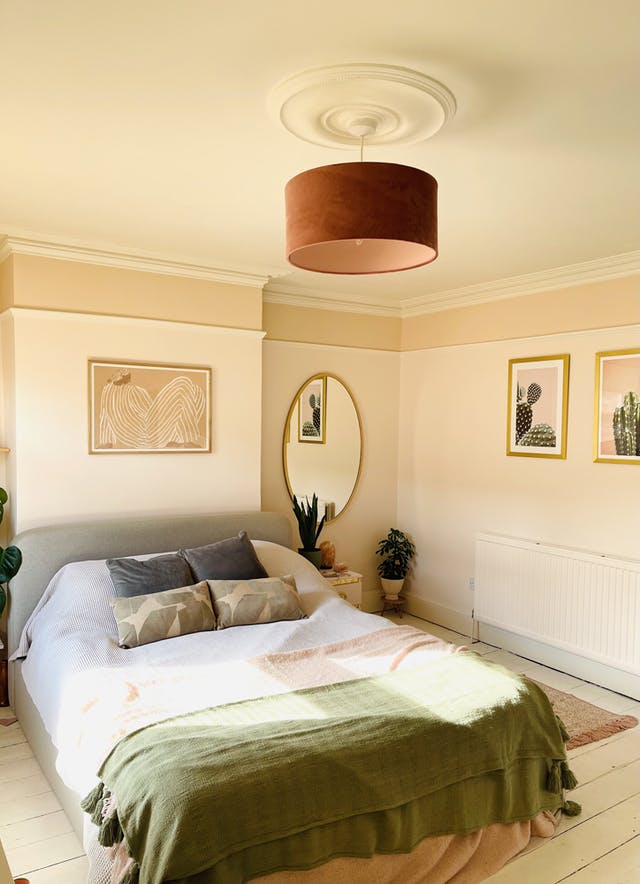 Bedroom with picture rail painted in Lick paint Pink 02
