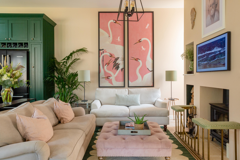 Open plan kitchen living room painted in Lick Pink 02 paint