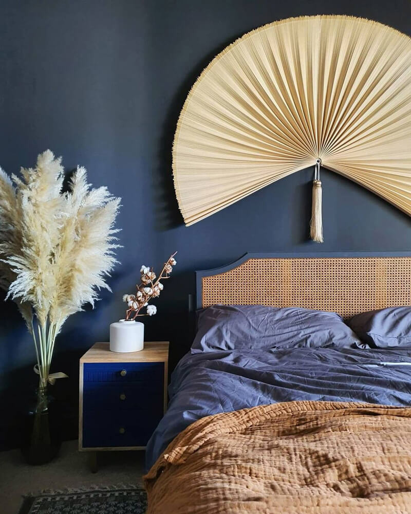 Japandi bedroom painted in Lick Blue 07