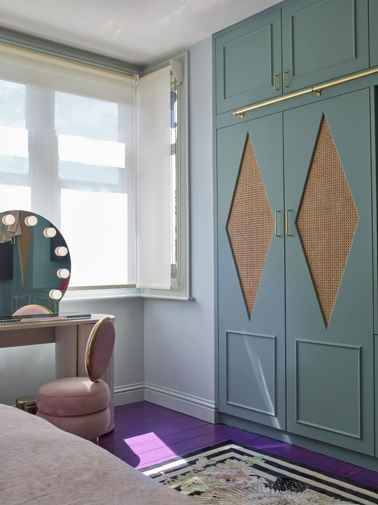 Mary Charteris's bedroom painted in Lick Blue 01 paint and Teal 01 paint