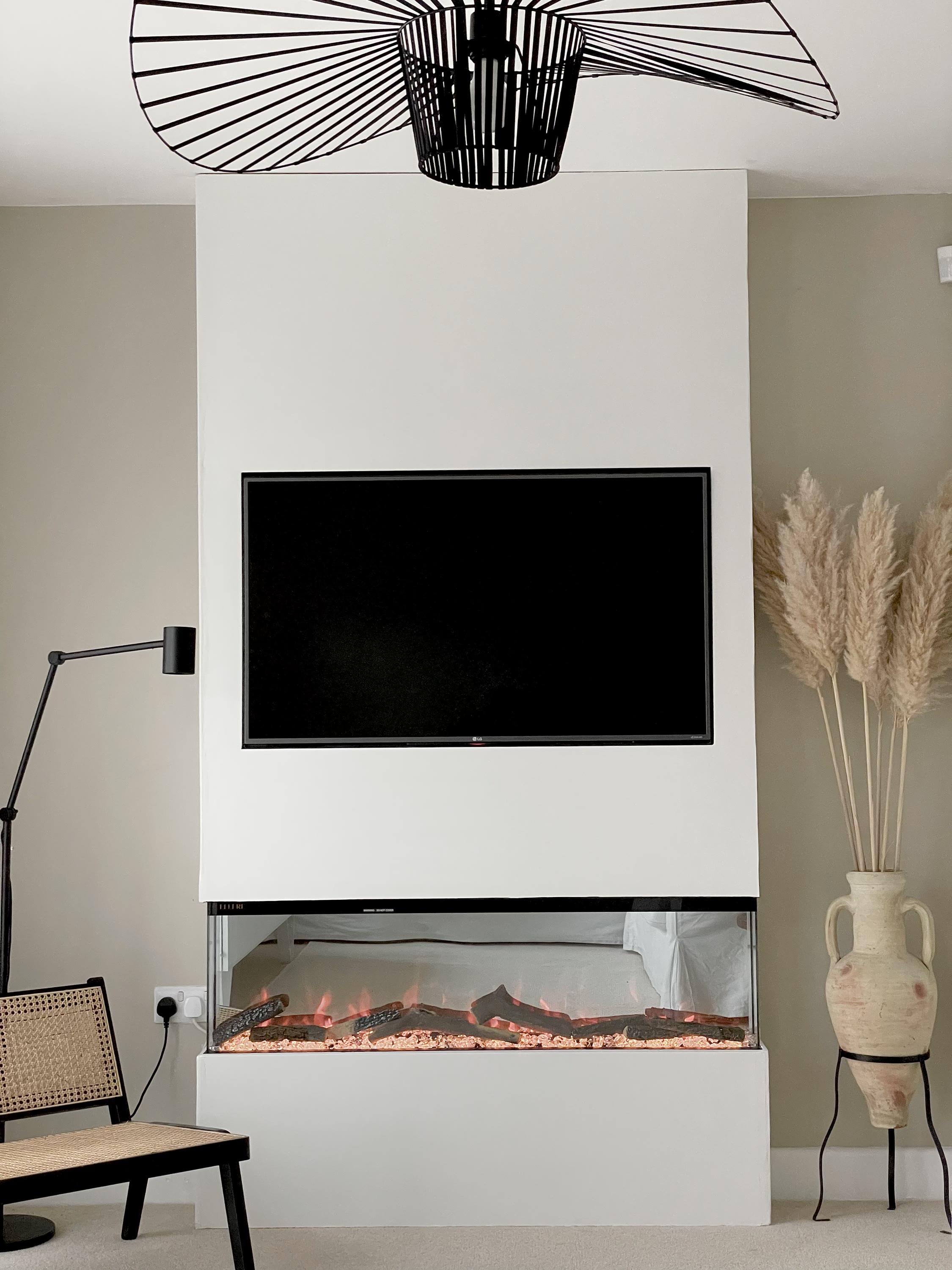 Living room painted in Lick Beige 03 and White 01