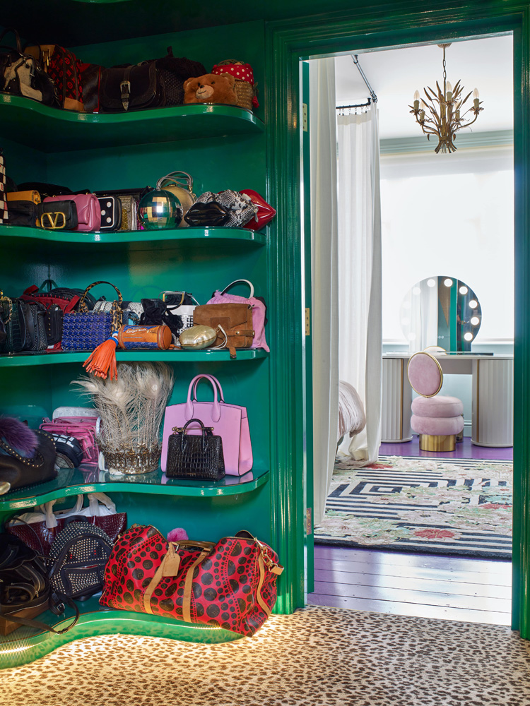 Mary Charteris's bag collection in her walk-in wardrobe