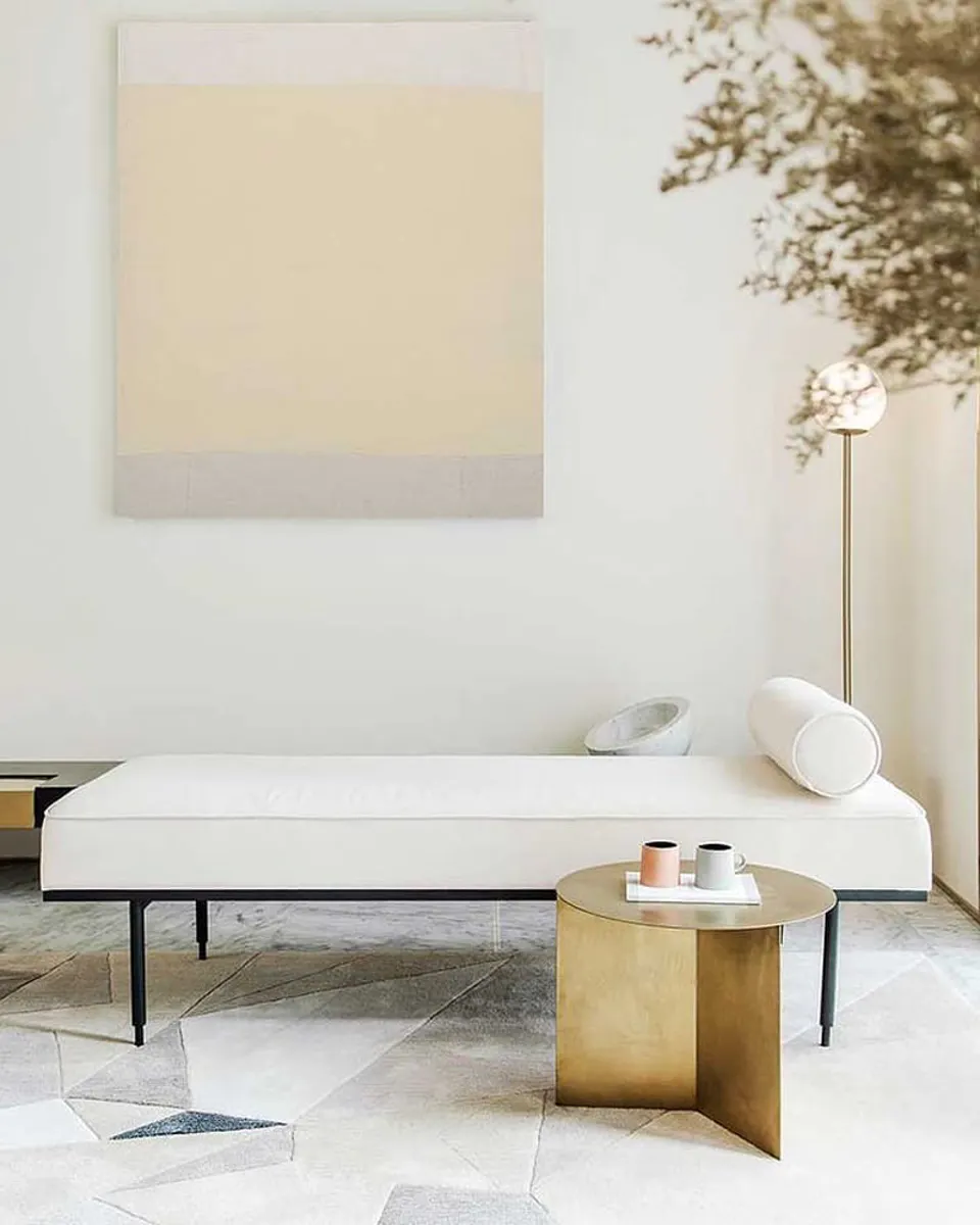 Living room decorated in Japandi interior style