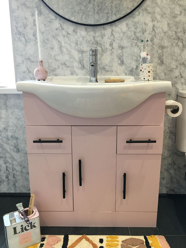 Photo of Sarah's (@the_joys_at_no44) bathroom cabinets painted with Lick Pink 03