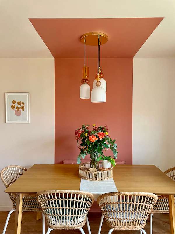 Dining room feature wall painted in Lick paint Red 03 and Pink 01