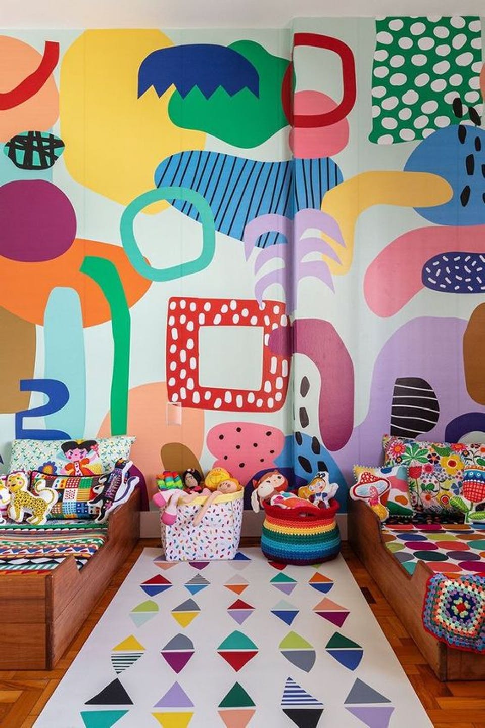 Kids bedroom DIY bright colours abstract mural 