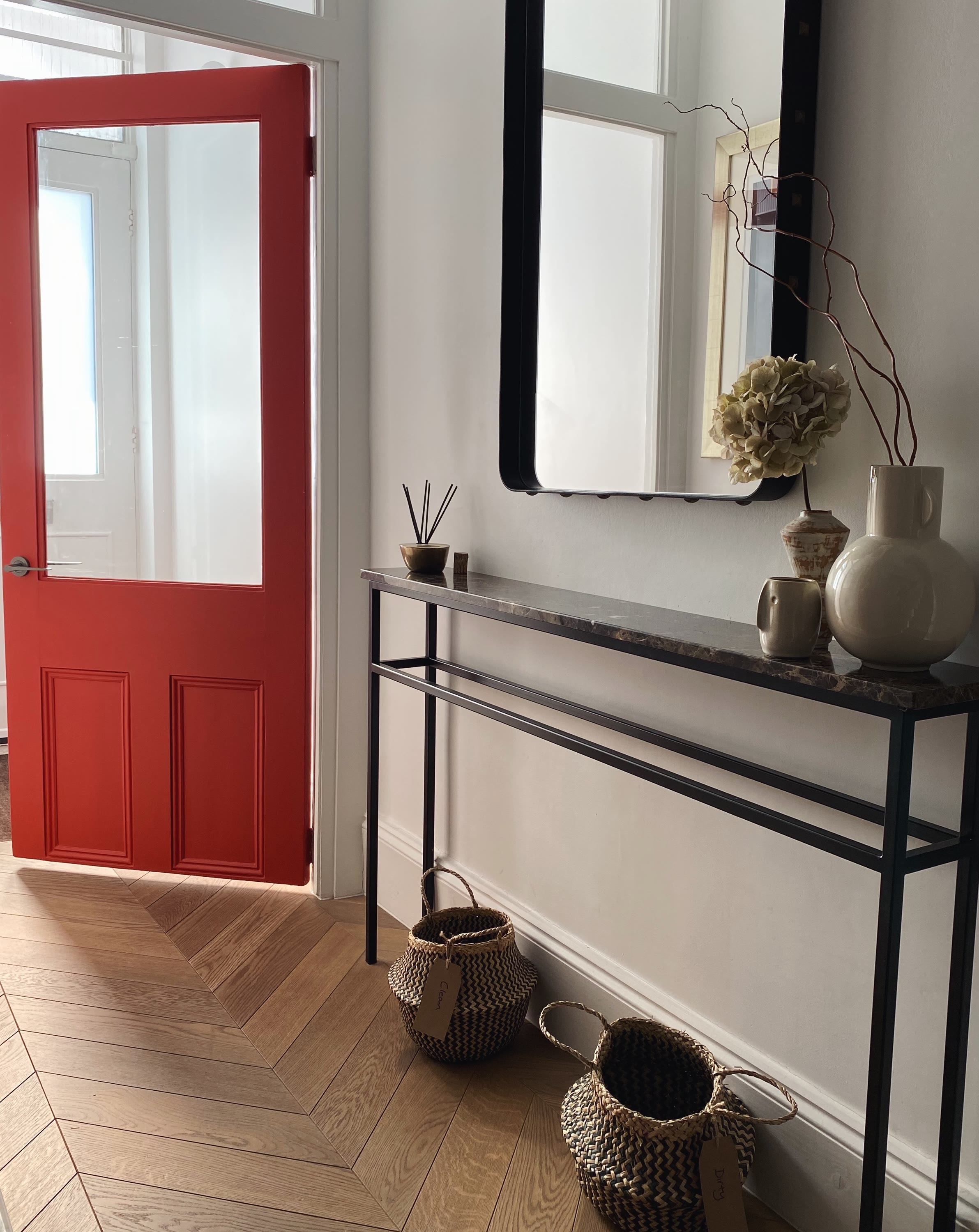Hallway decorated with a Lick painted Red 02 door