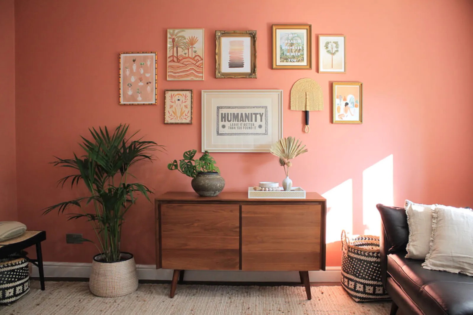 Mid century modern living room inspiration with walls painted in Lick paint Red 03