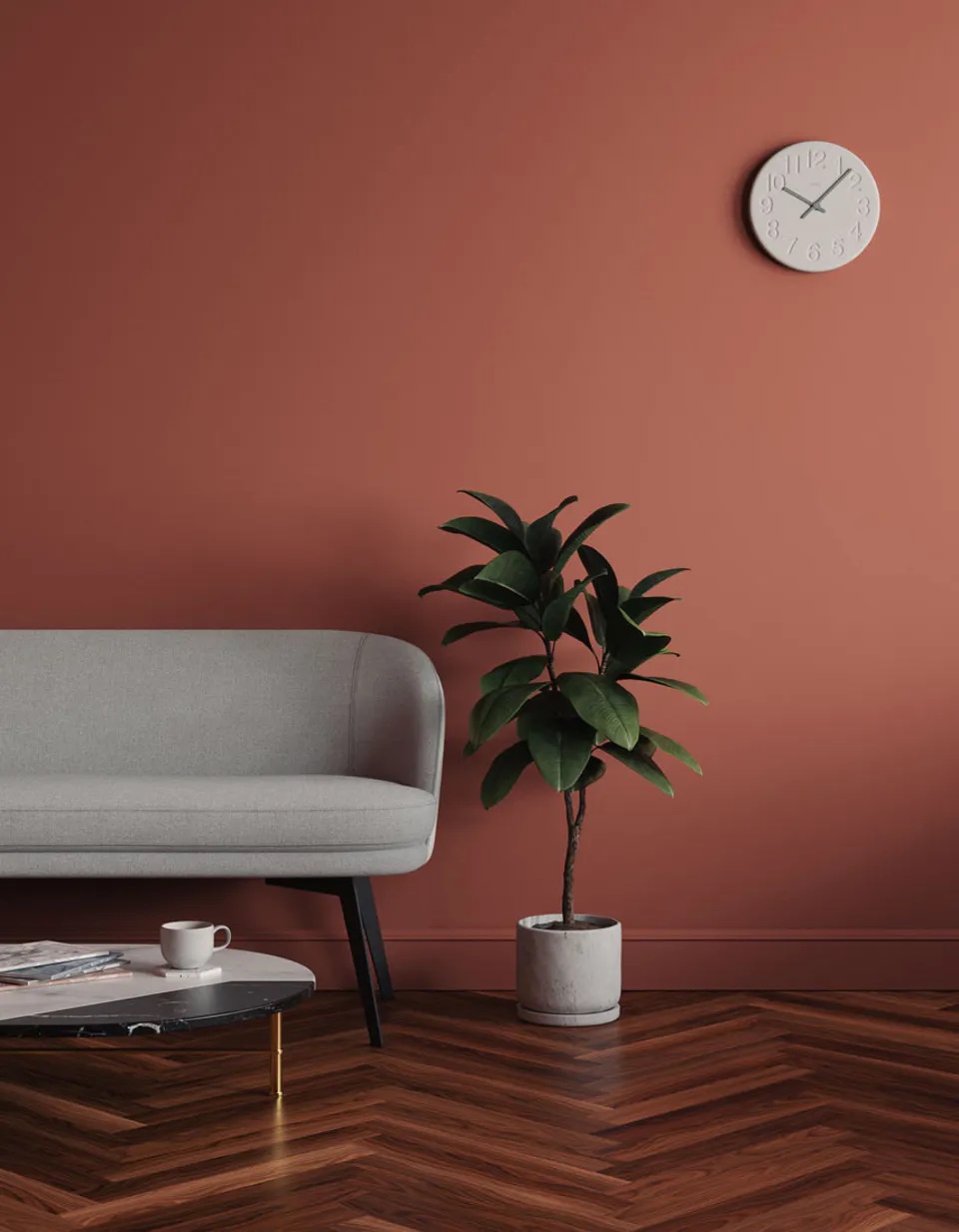 Living room decorated in Lick Red 01 paint shade