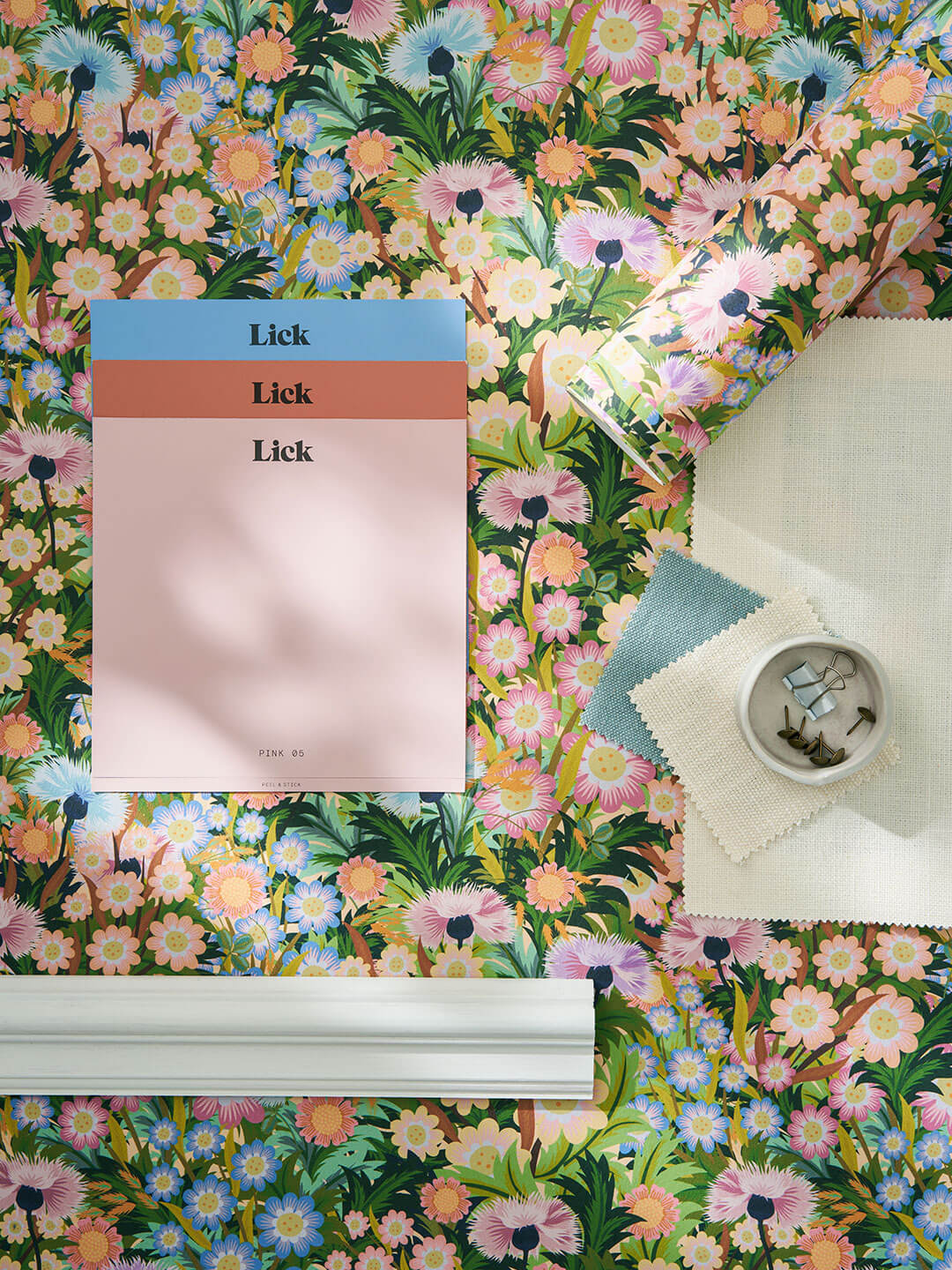 Floral wallpaper mood board with Lick paint samples