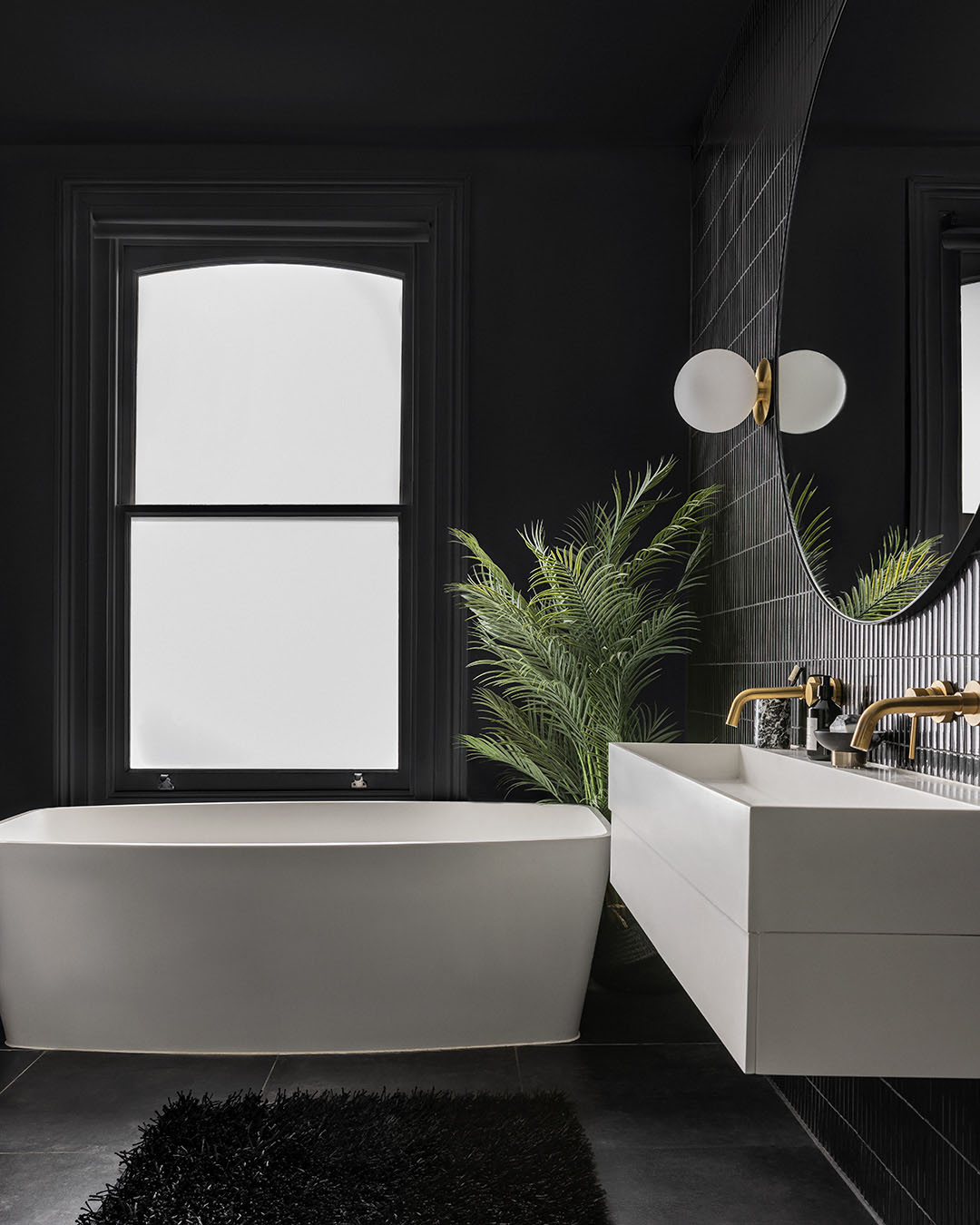 Bathroom painted in Lick MAC Black 40
