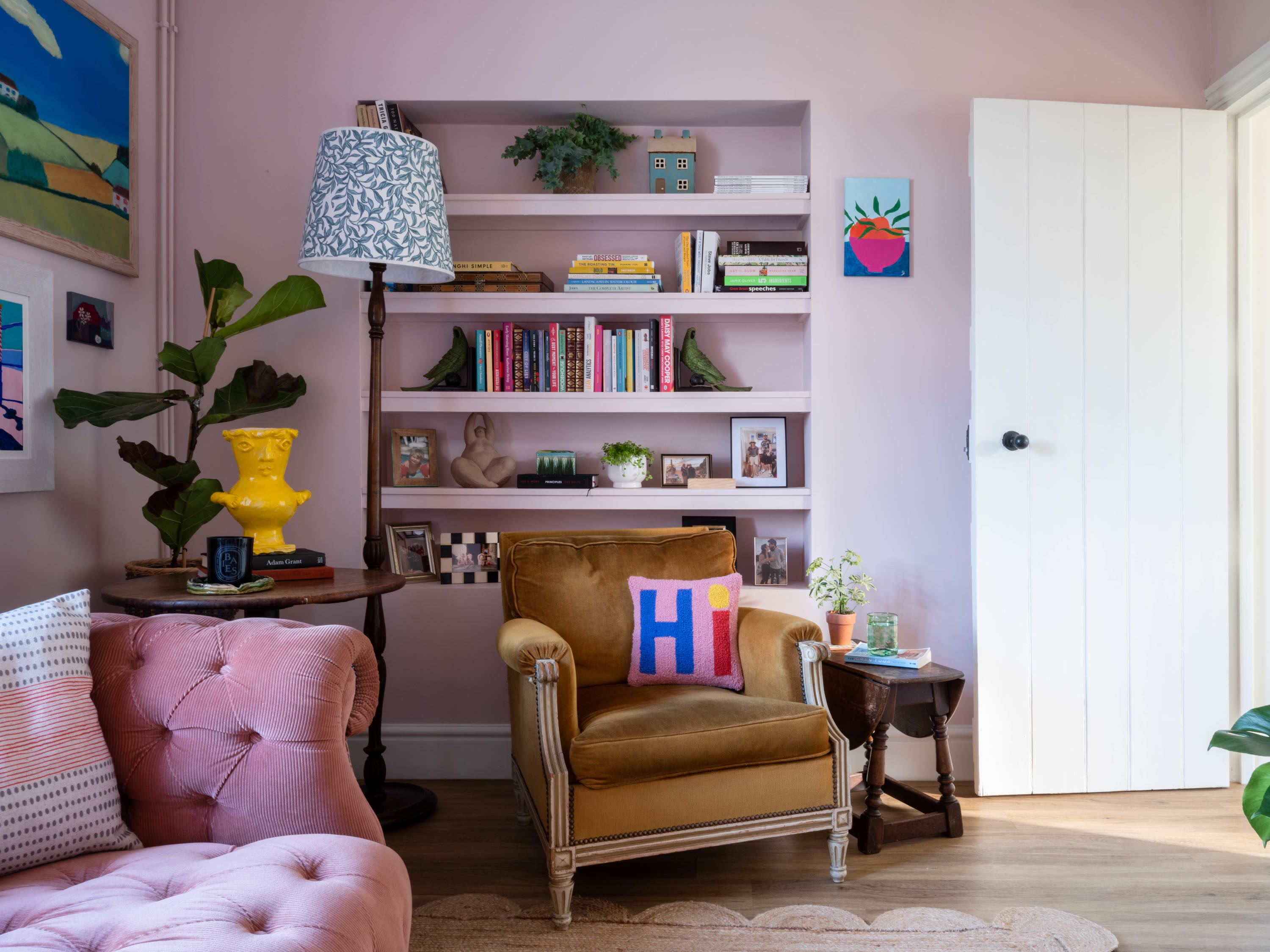 Eclectic living room painted in Lick Pink 04