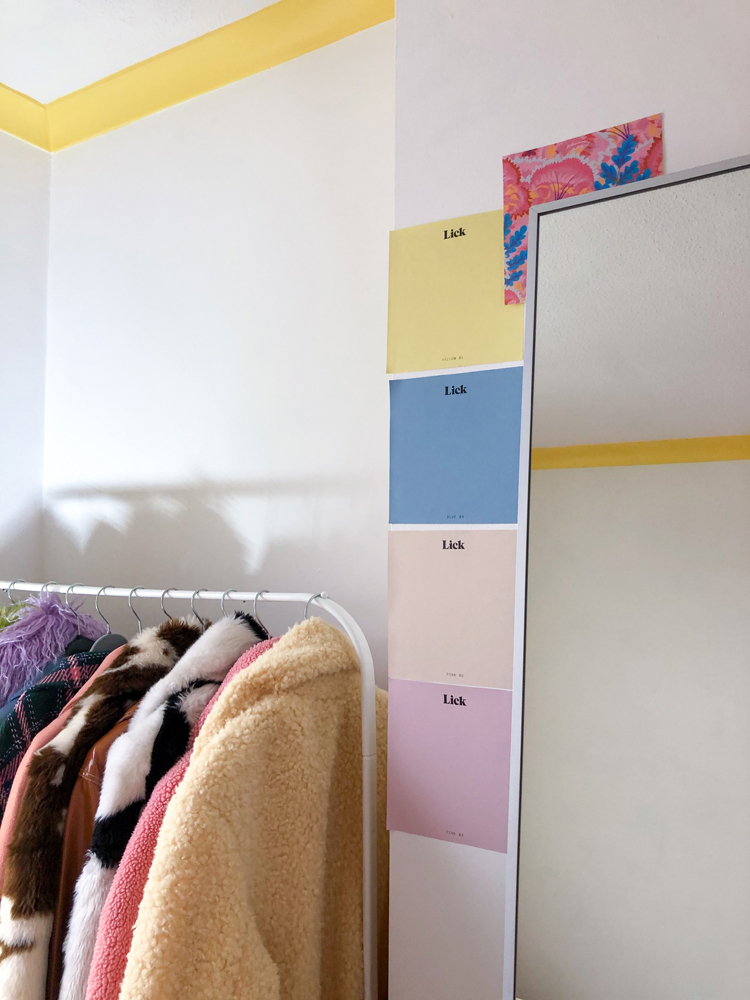 Pastel paint samples on white wall