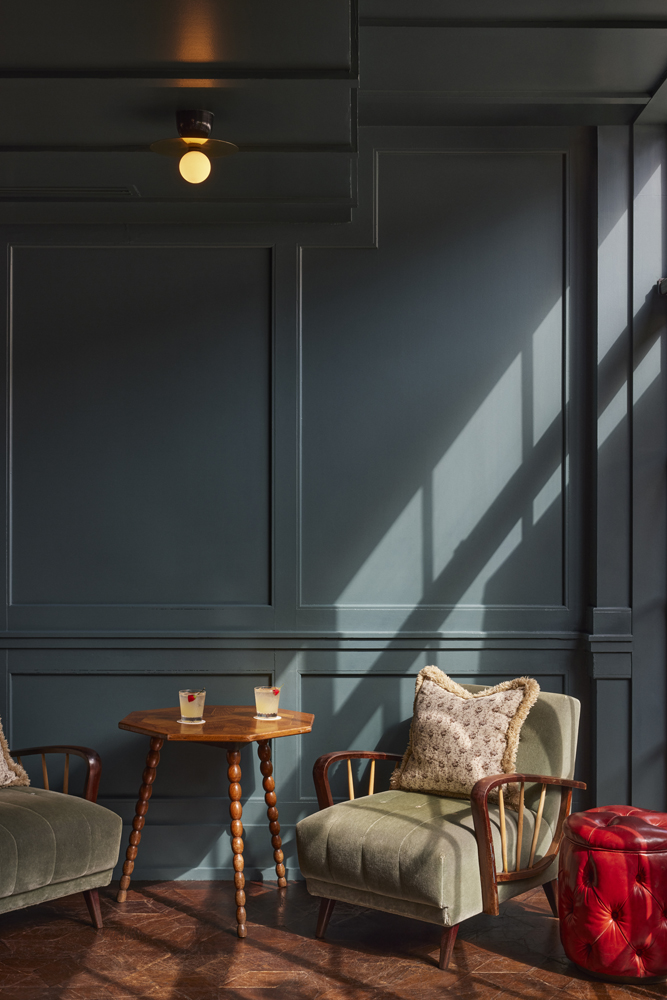 Lick Teal 03 76 Dean Street painted on walls in the Soho House bar
