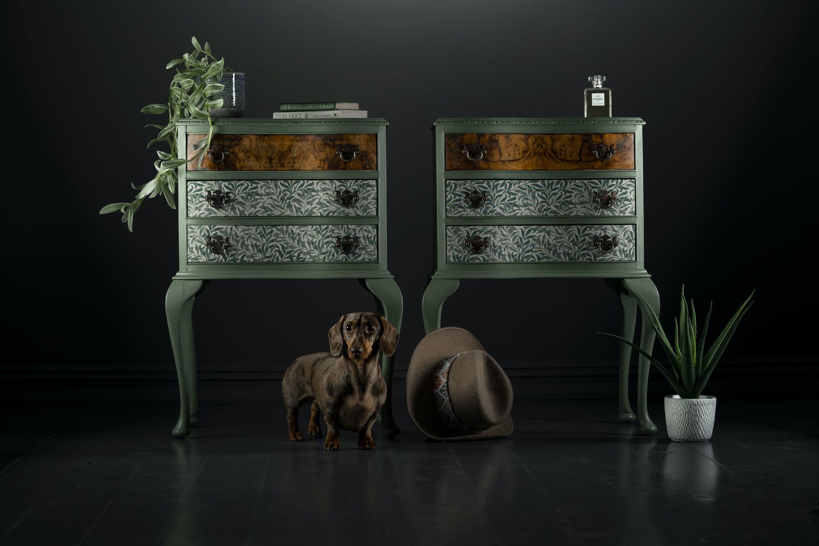 Furniture upcycled in Green 02 with William Morris Fabric
