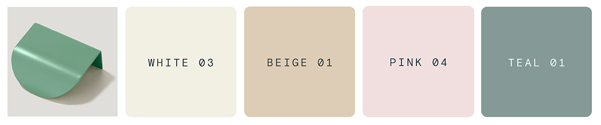 Green handle, White 03, Beige 01, Pink 04, Teal 01