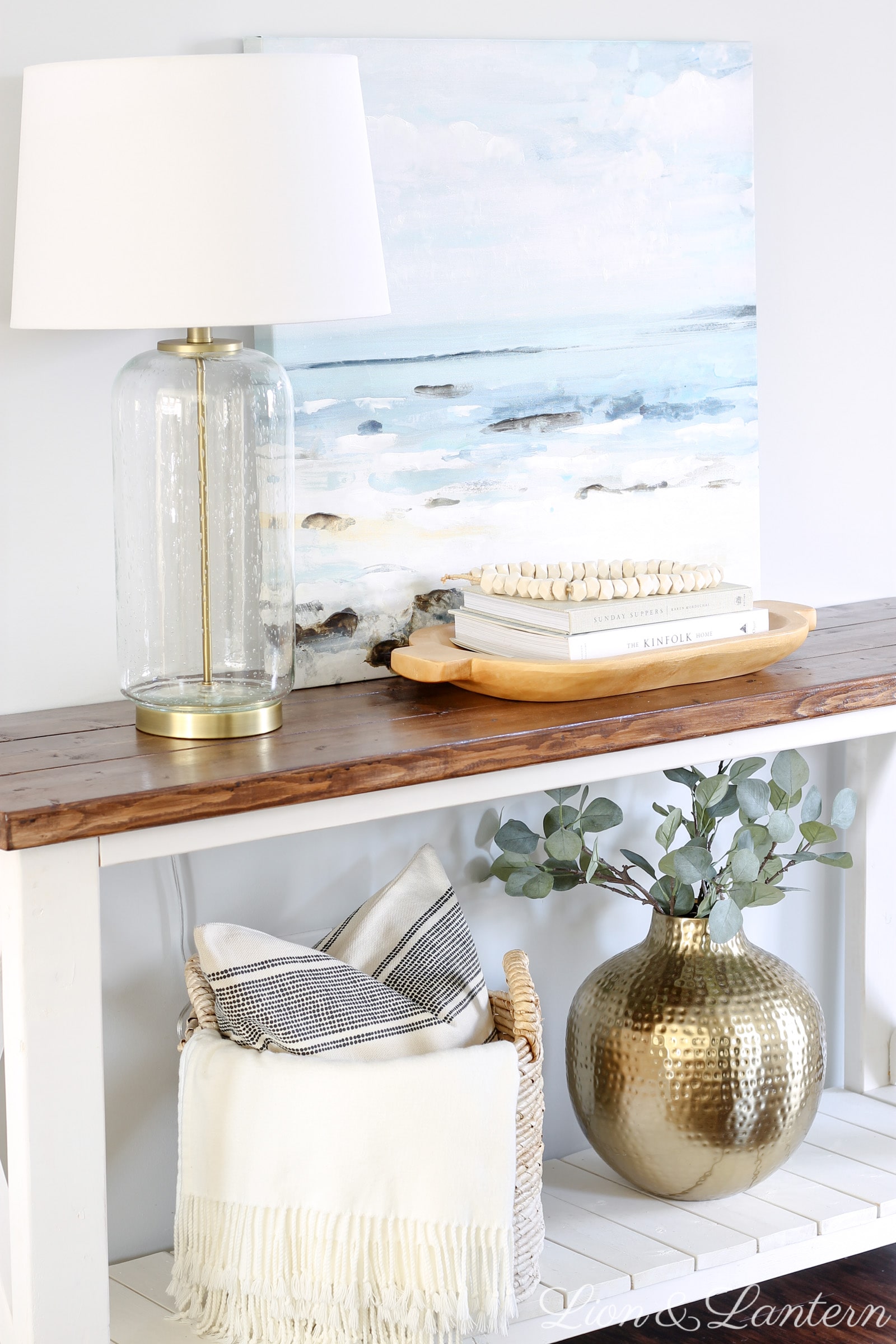Coastal living room with sea-themed artwork
