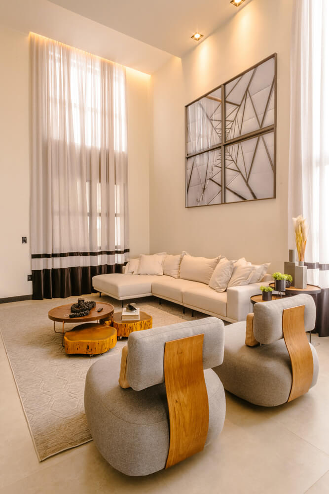 Contemporary living room with large windows