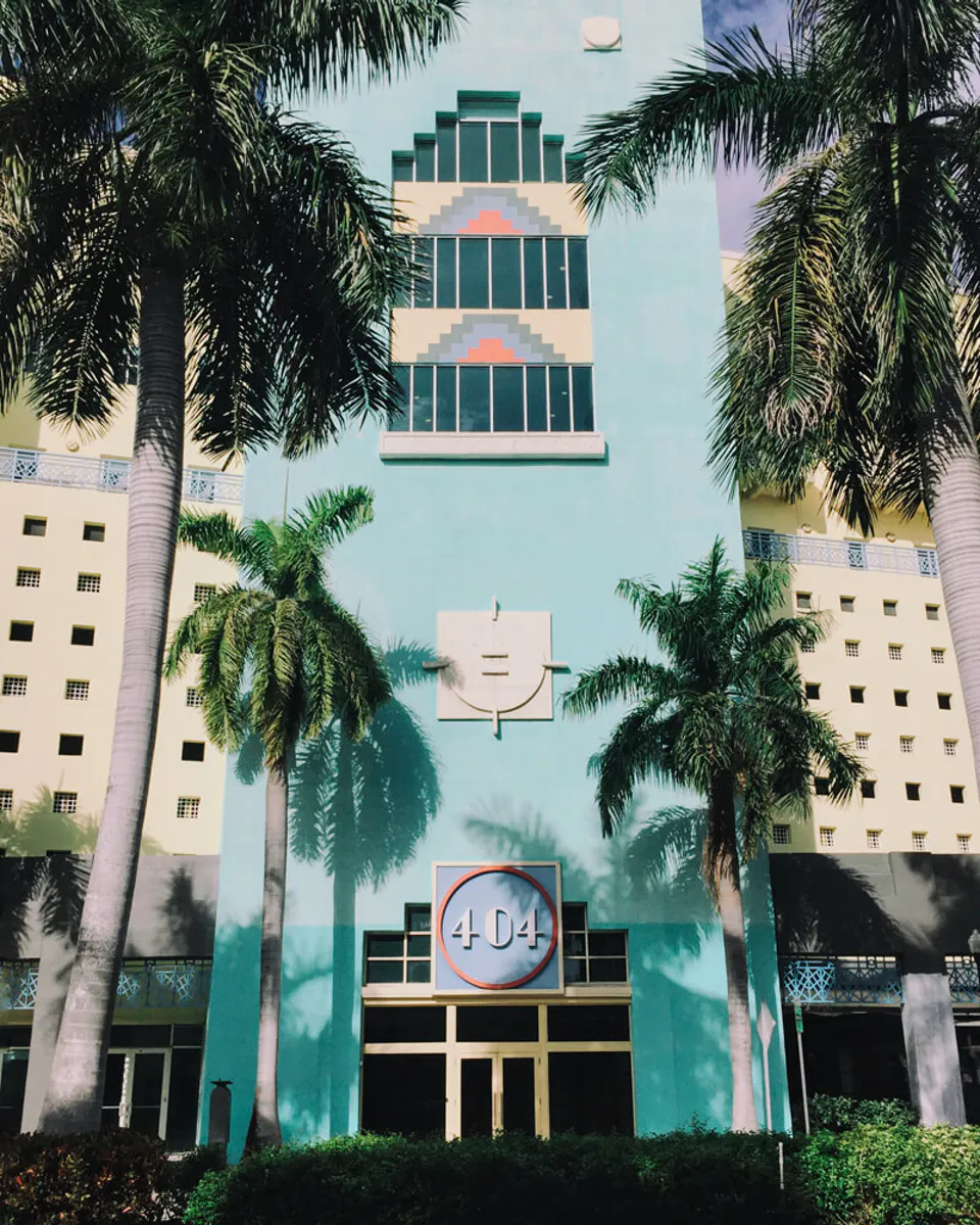 Lick home interior inspiration Miami art deco style pastel buildings with palm trees