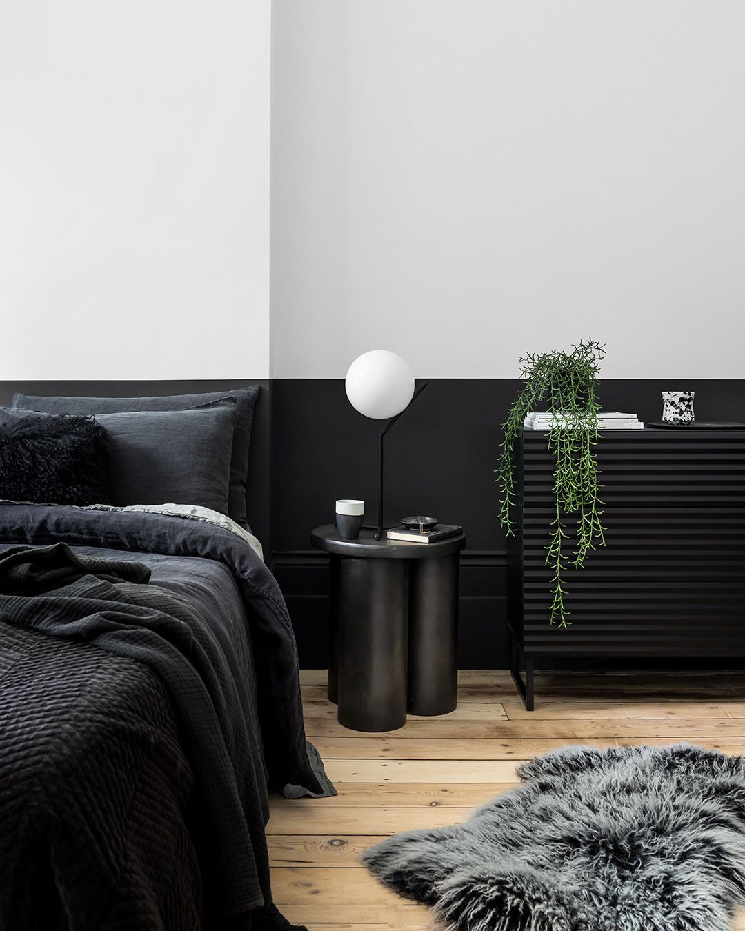 Bedroom painted in Lick MAC Black 40