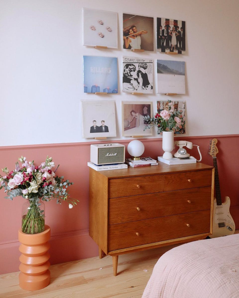 Boho retro bedroom painted in Lick Red 03 paint