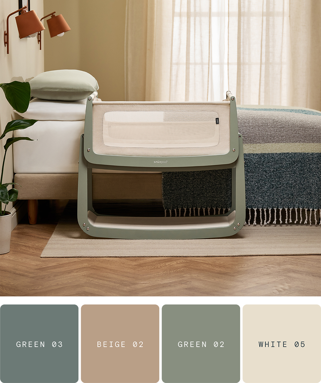 Sage Snuzpod with Lick palette Green 03, Beige 02, Green 02, White 05