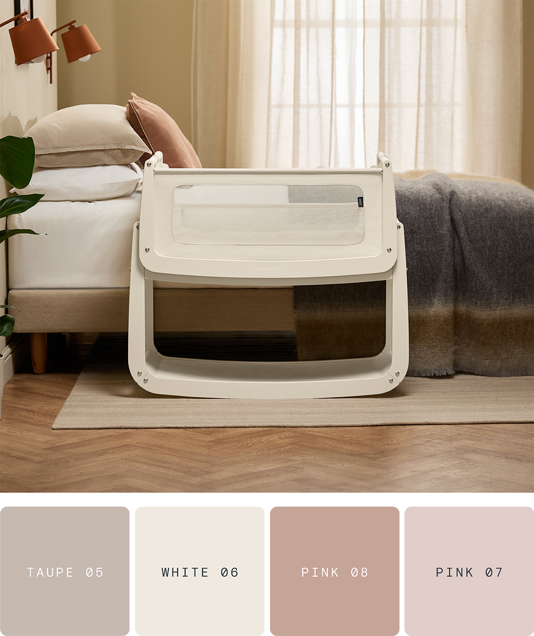 Cashmere Snuzpod with Lick Palette Taupe 05, White 06, Pink 08, Pink 07