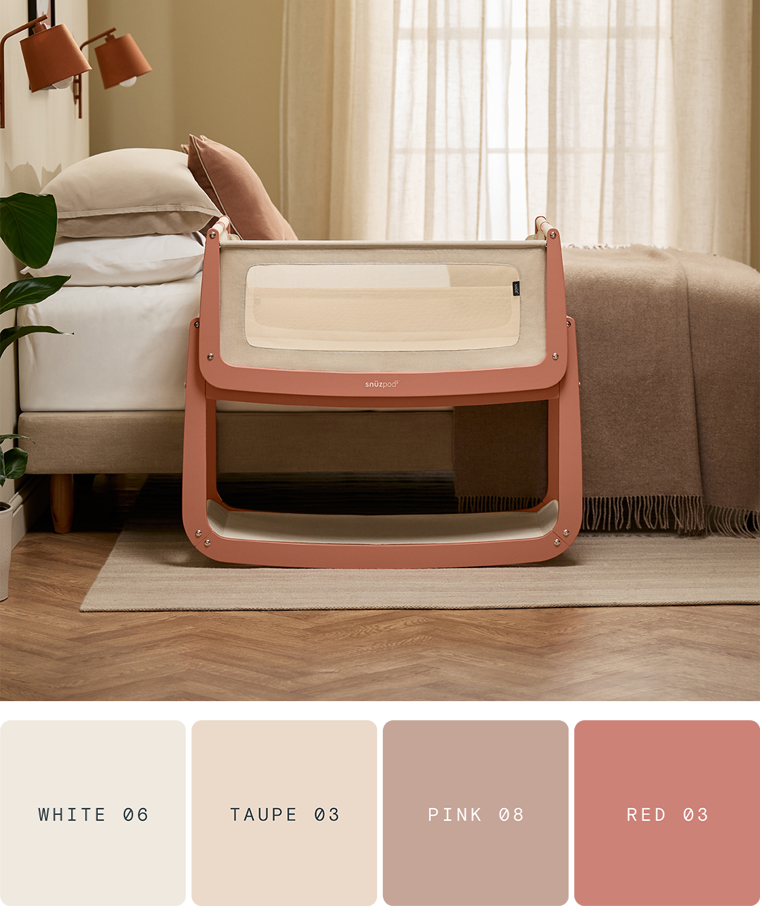 Terracota Snuzpod with Lick palette White 06, Taupe 03, Pink 08, Red 03