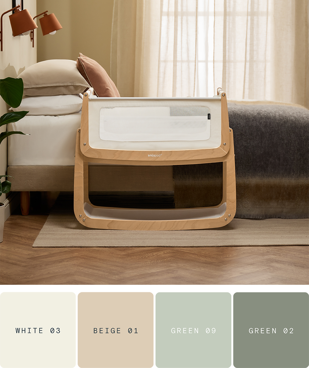 Natural Snuzpod with Lick palette of White 03, Beige 01, Green 09, Green 02