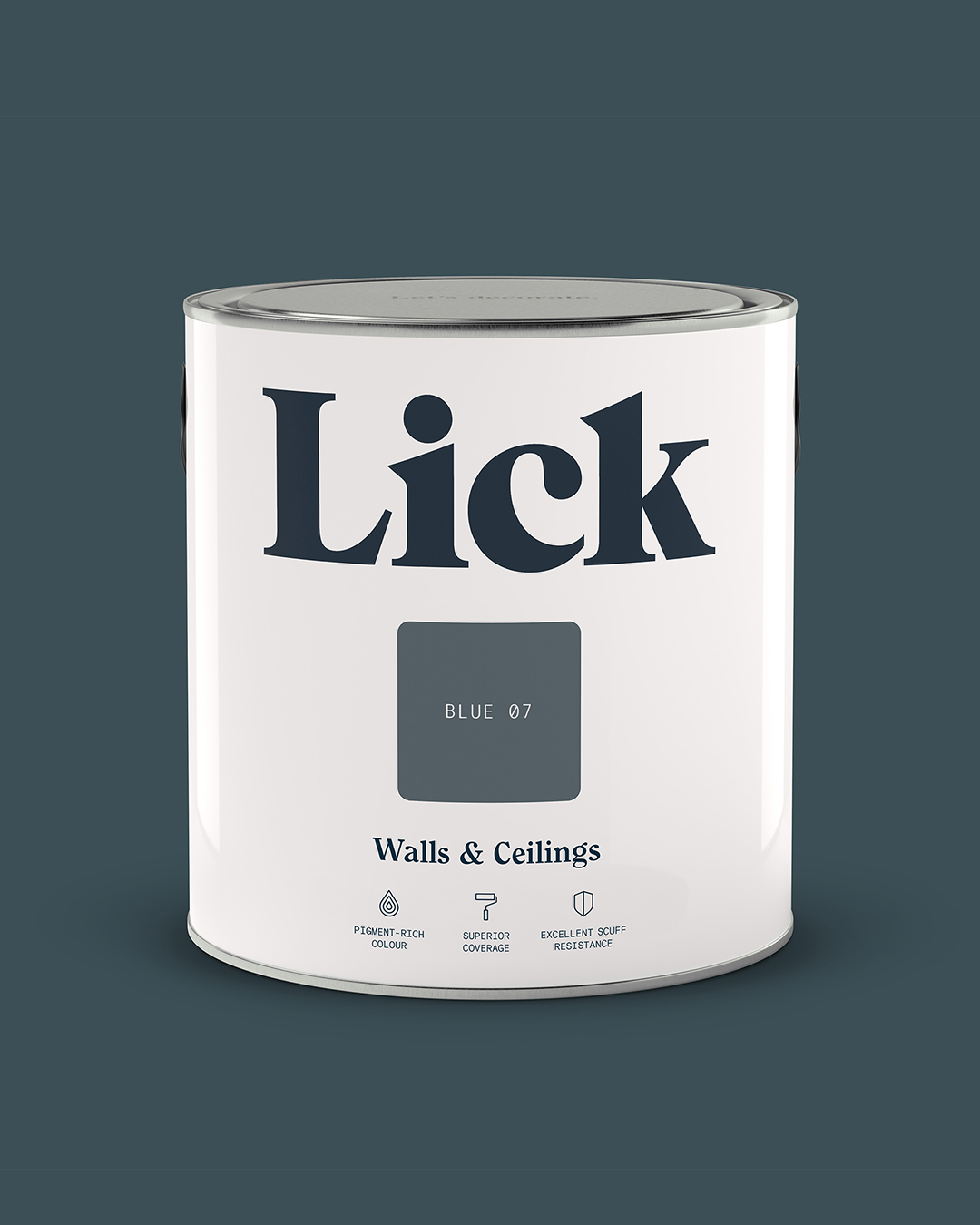 Nahaufnahme einer Lick-Dose im Farbton Blue 07