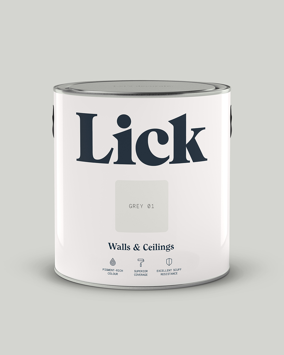 Close up of Lick tin in Grey 01 paint shade