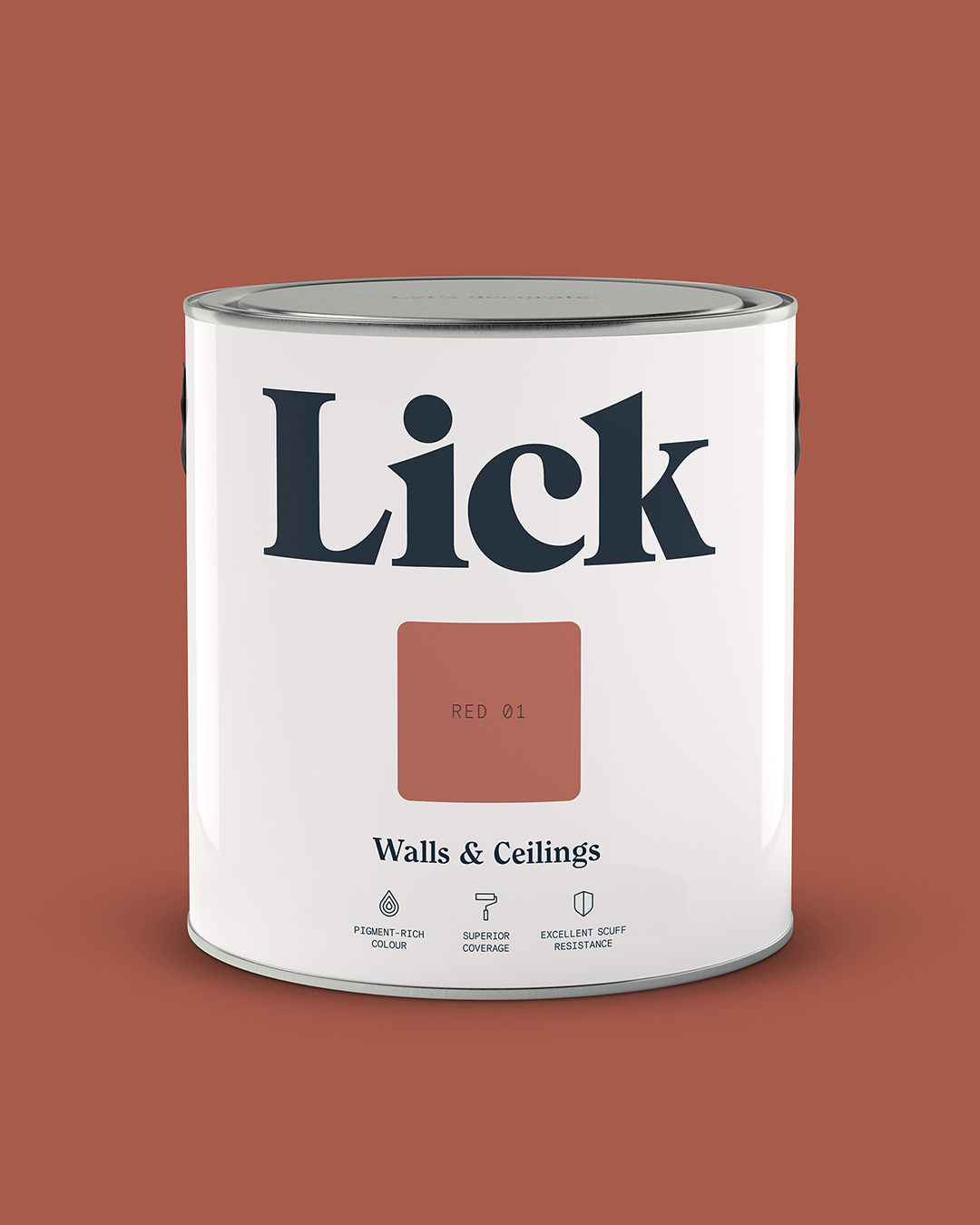 Close up of Lick tin in Red 01 paint shade