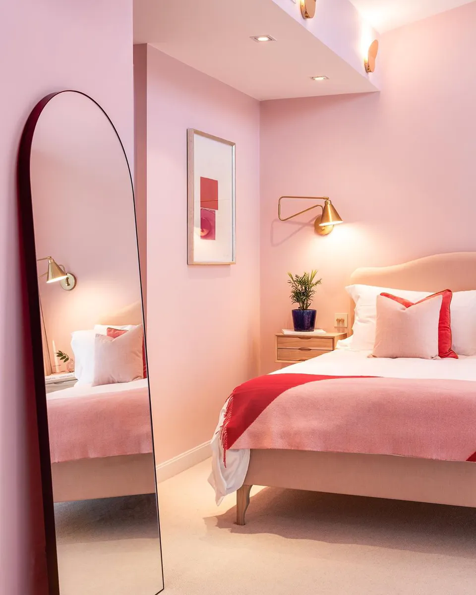 Small bedroom painted in Lick Pink 03